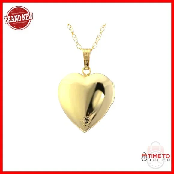 14K Gold-Filled Hand Engraved Heart Locket Necklace 18 Chain